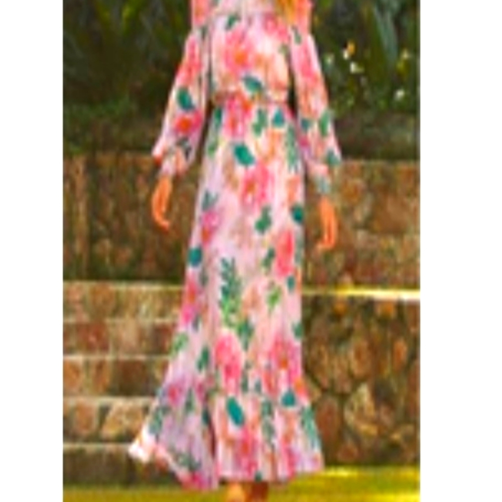 Maxi Belted Dress- Floral Bloom off the shoulder